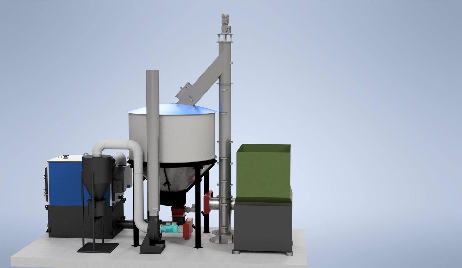 Ranheat MSU 150 wood waste boiler with 2m conical silo, vertical screw conveyor and single cyclone