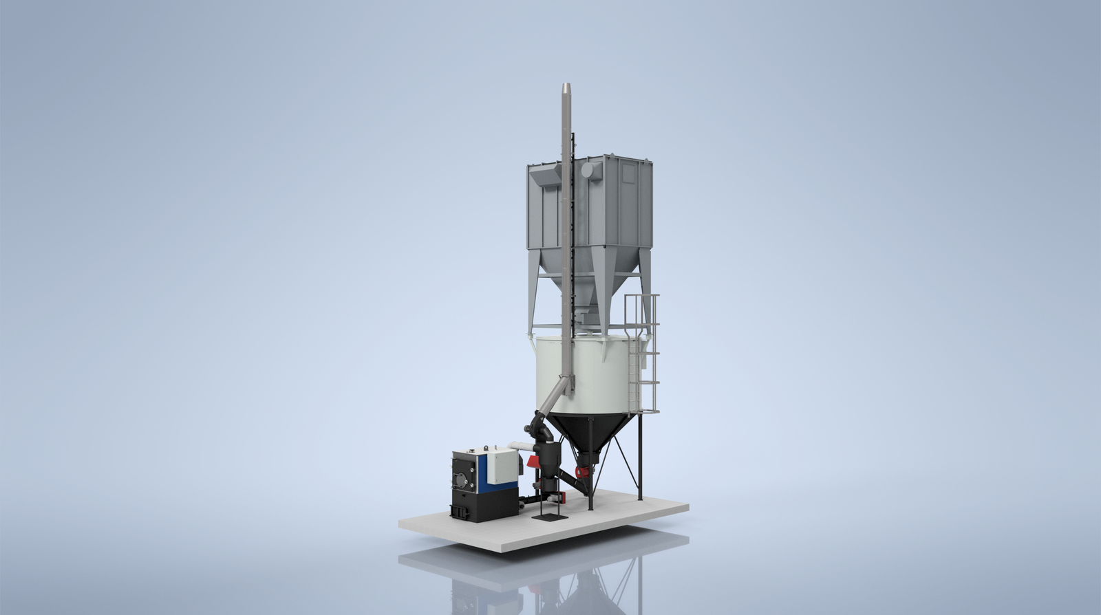 Ranheat MSU 150 wood waste boiler with 3m 1-ring C14 conical silo and Modesta AFM100 ceramic filter dust extraction